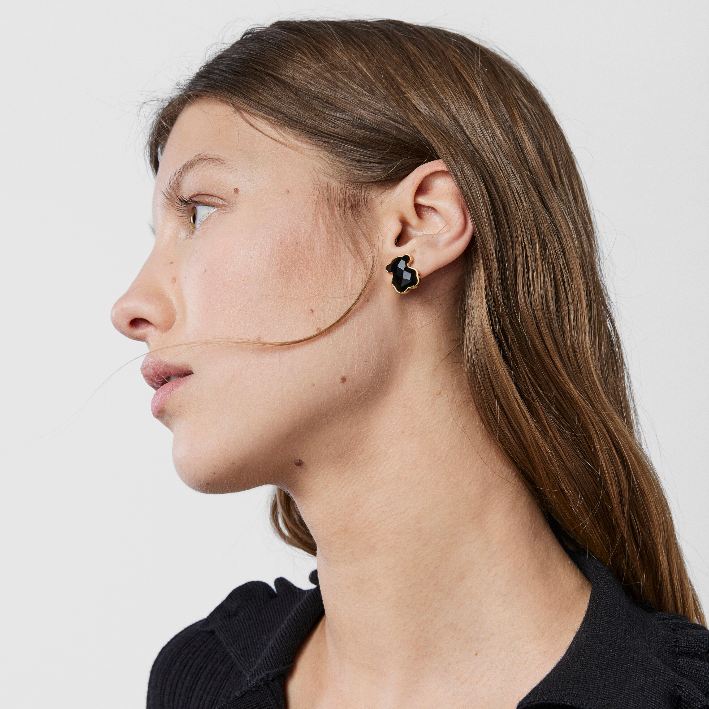 18K gold vermeil TOUS Color Earrings with faceted onyx