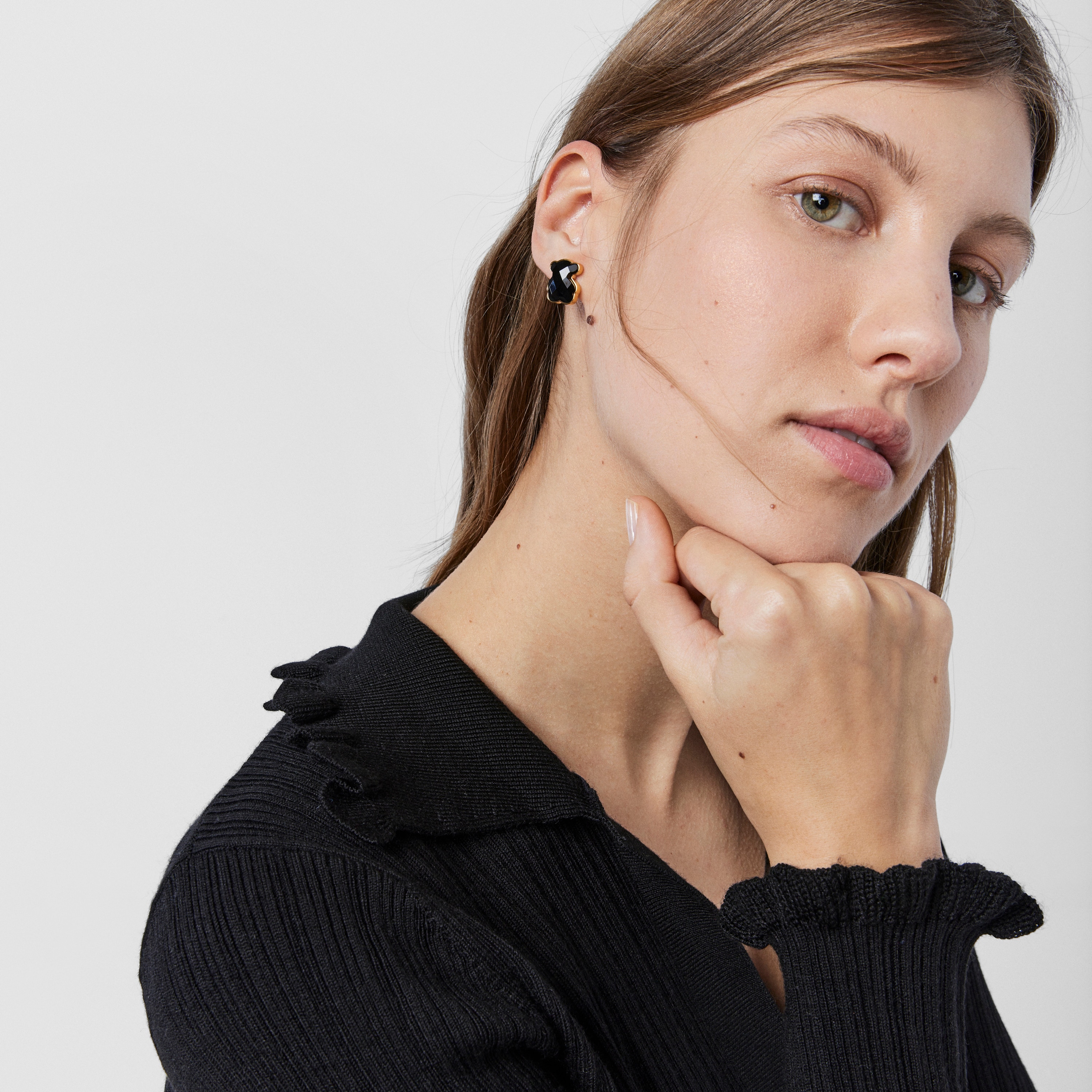 18K gold vermeil TOUS Color Earrings with faceted onyx