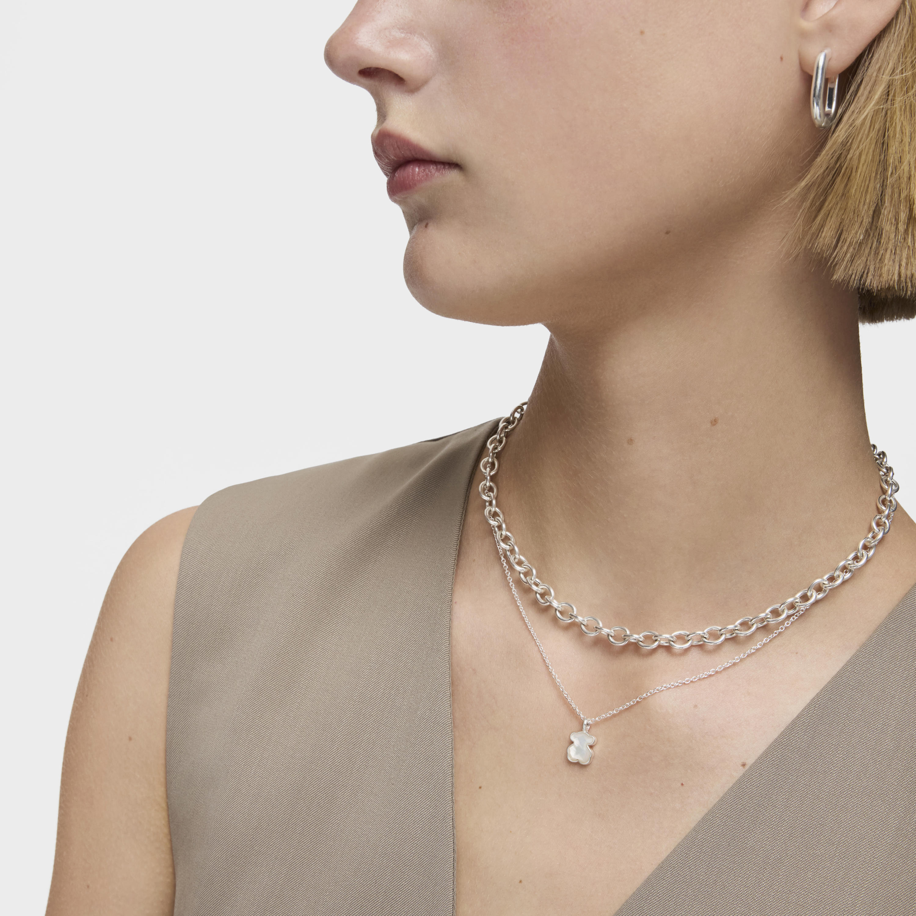 Silver and faceted mother-of-pearl TOUS Color Necklace. 45cm.