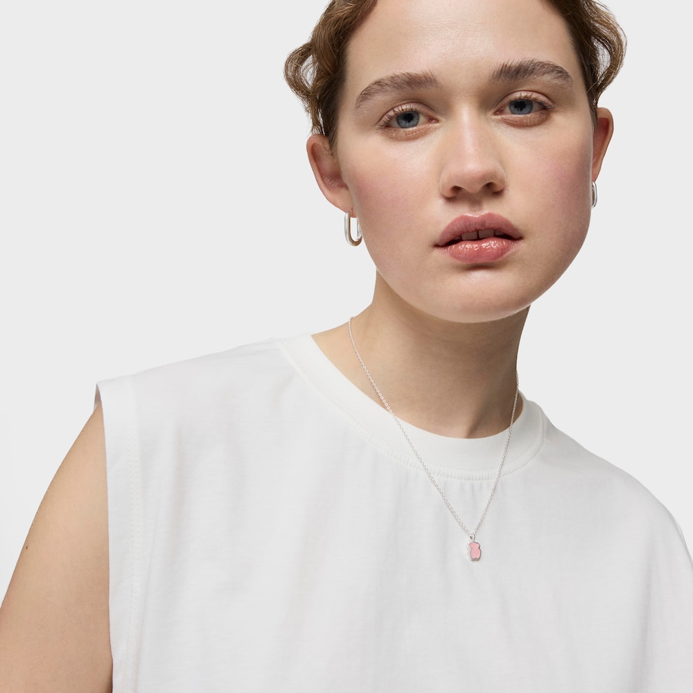 Silver and faceted rose quartz TOUS Color Necklace