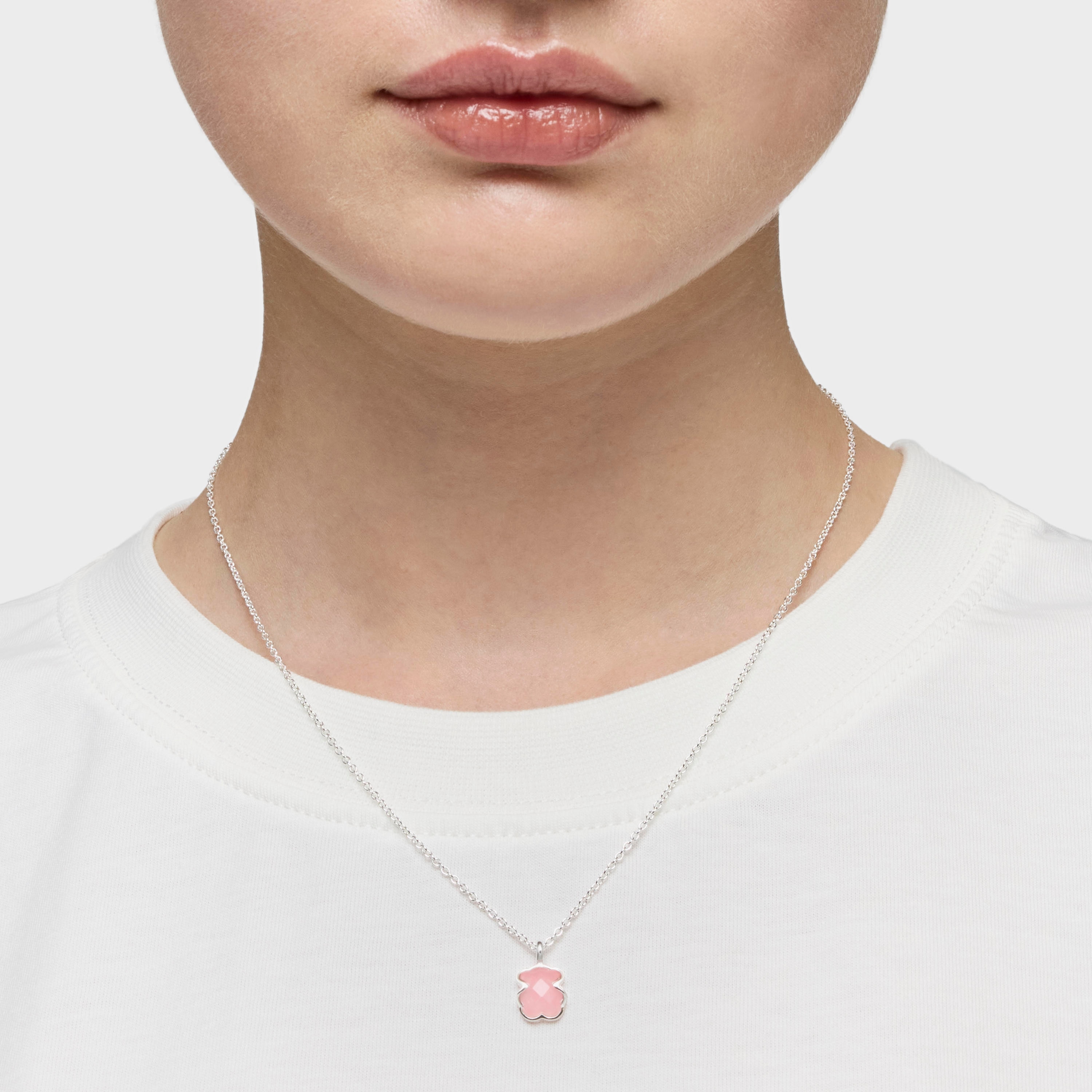 Silver and faceted rose quartz TOUS Color Necklace