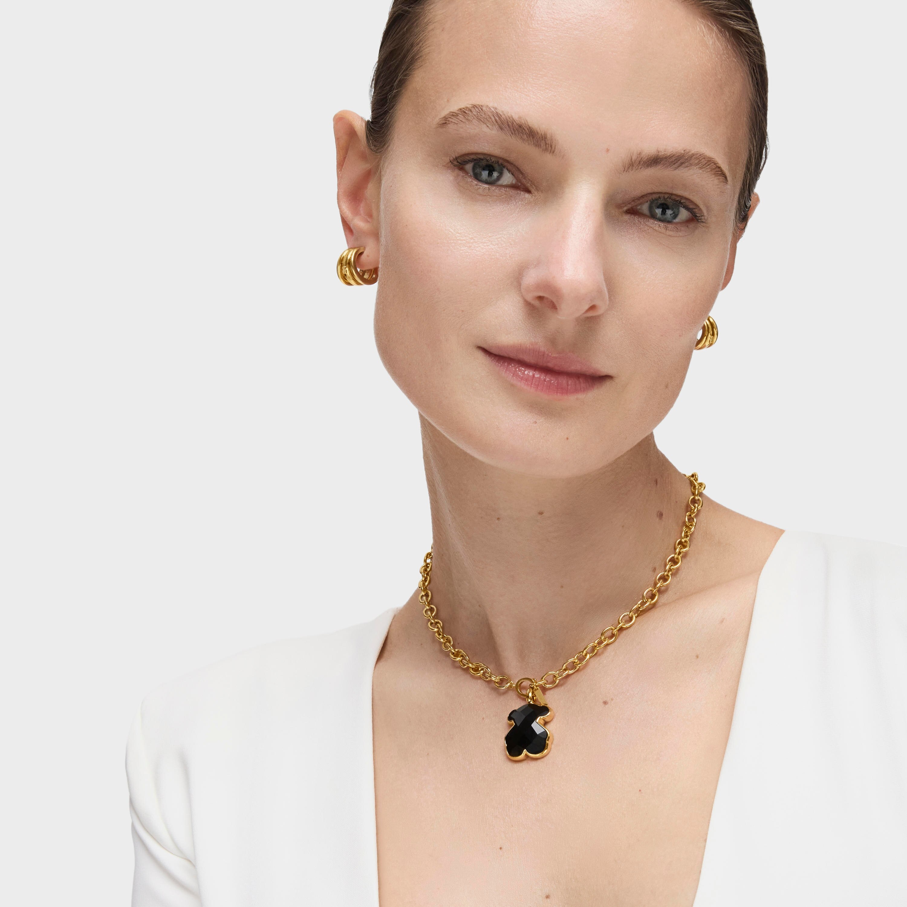 Vermeil Silver TOUS Bear Pendant with Onyx