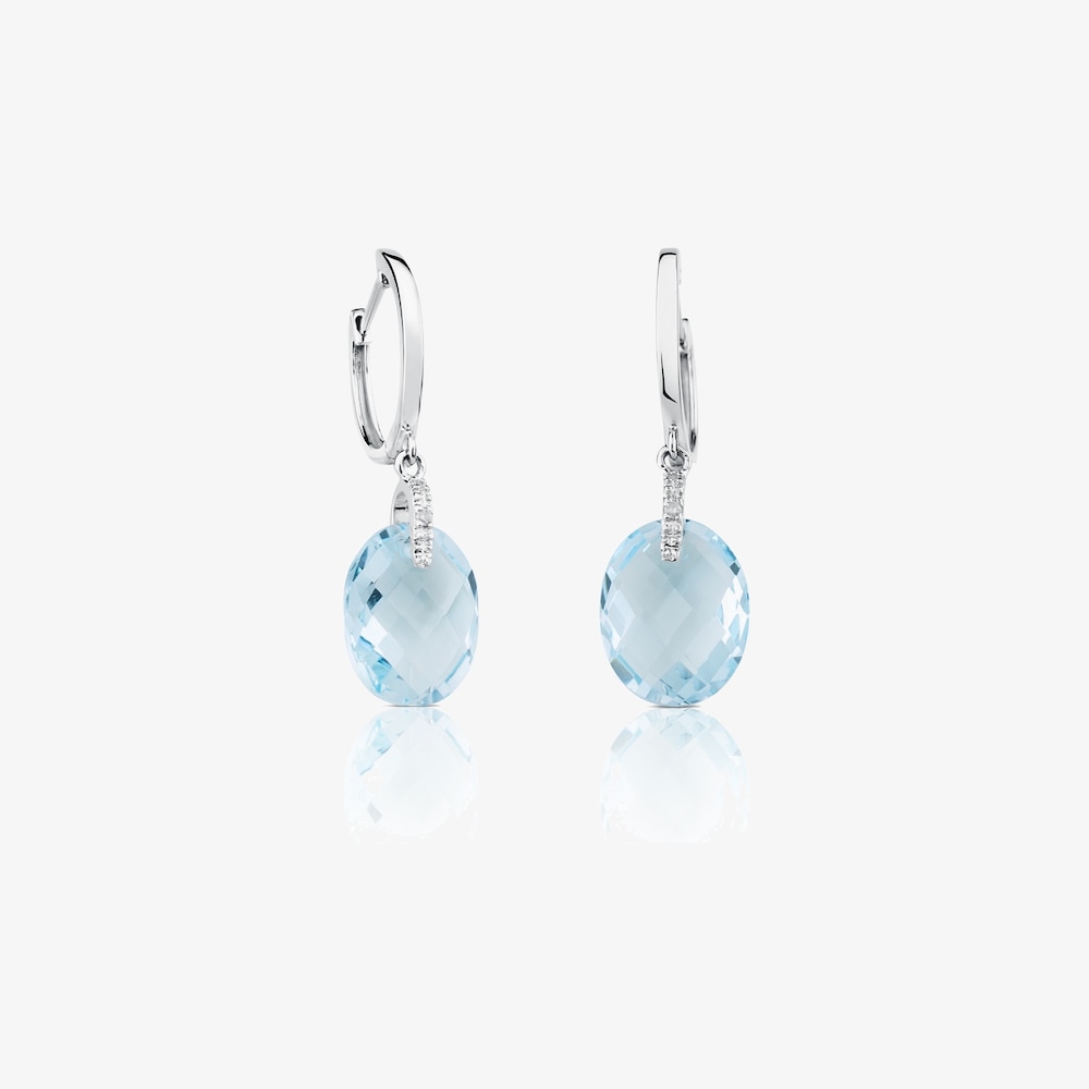 Pendientes de oro blanco con diamantes y topacio Color Kings