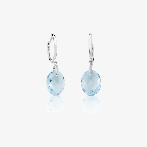 Pendientes de oro blanco con diamantes y topacio Color Kings