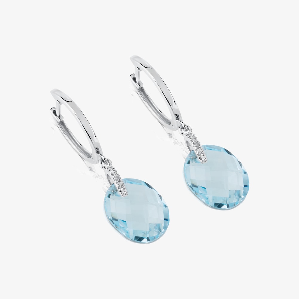 Pendientes de oro blanco con diamantes y topacio Color Kings