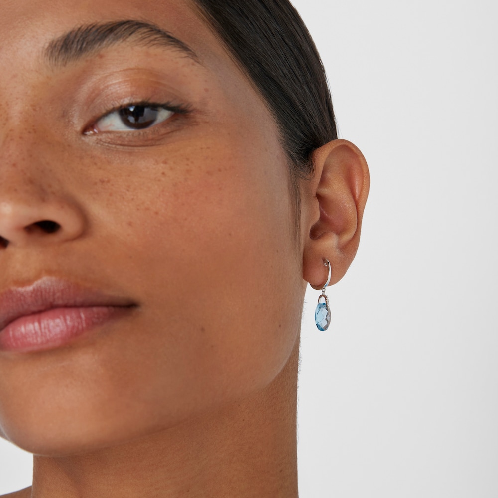 Pendientes de oro blanco con diamantes y topacio Color Kings