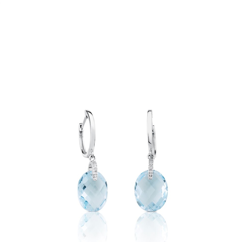 Pendientes de oro blanco con diamantes y topacio Color Kings image number 0