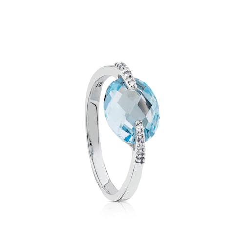 Anillo de oro blanco, brillantes y topacio Color Kings