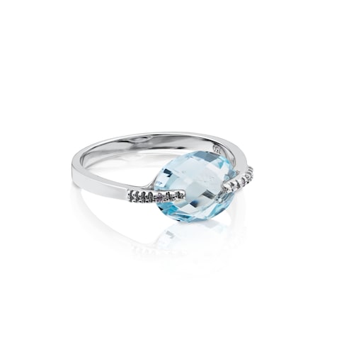 Anillo de oro blanco, brillantes y topacio Color Kings