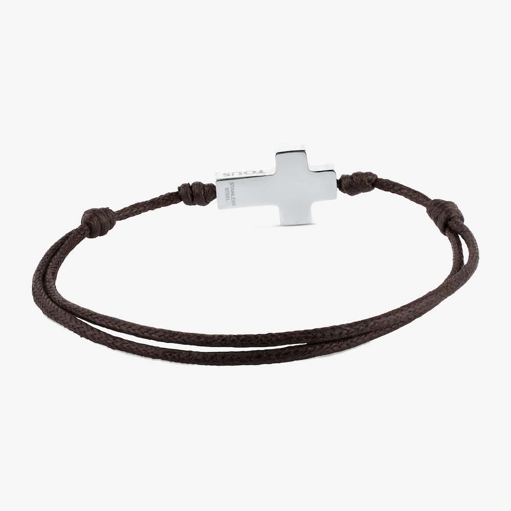 Pulsera de acero y cord&oacute;n marr&oacute;n TOUS Cruz