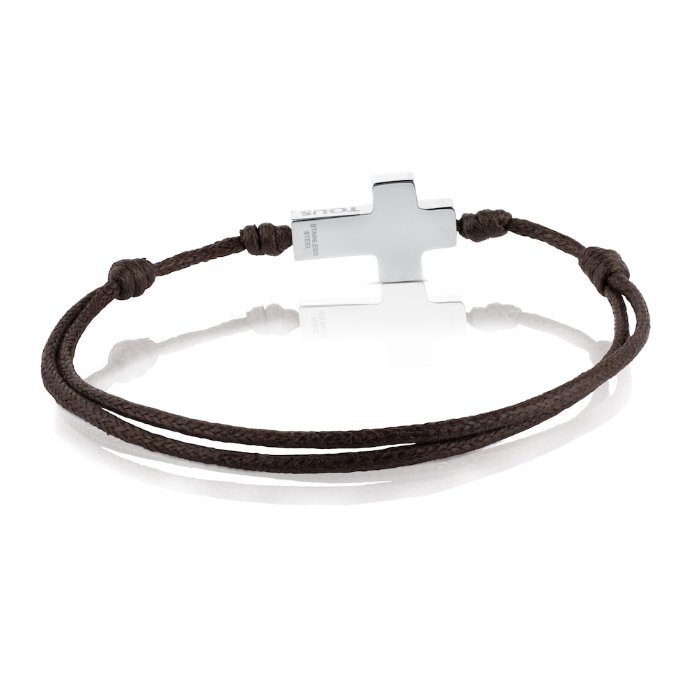 Pulsera de acero y cordón marrón TOUS Cruz image number 1