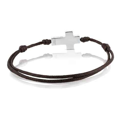 Pulsera de acero y cordón marrón TOUS Cruz