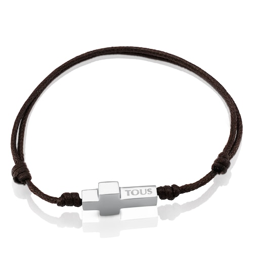 Pulsera de acero y cordón marrón TOUS Cruz