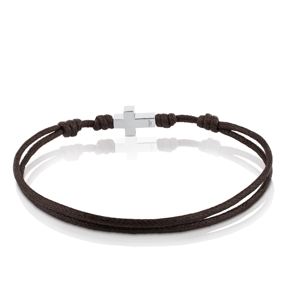 Pulsera TOUS Cruz de Acero y Cord&oacute;n en color marr&oacute;n  
