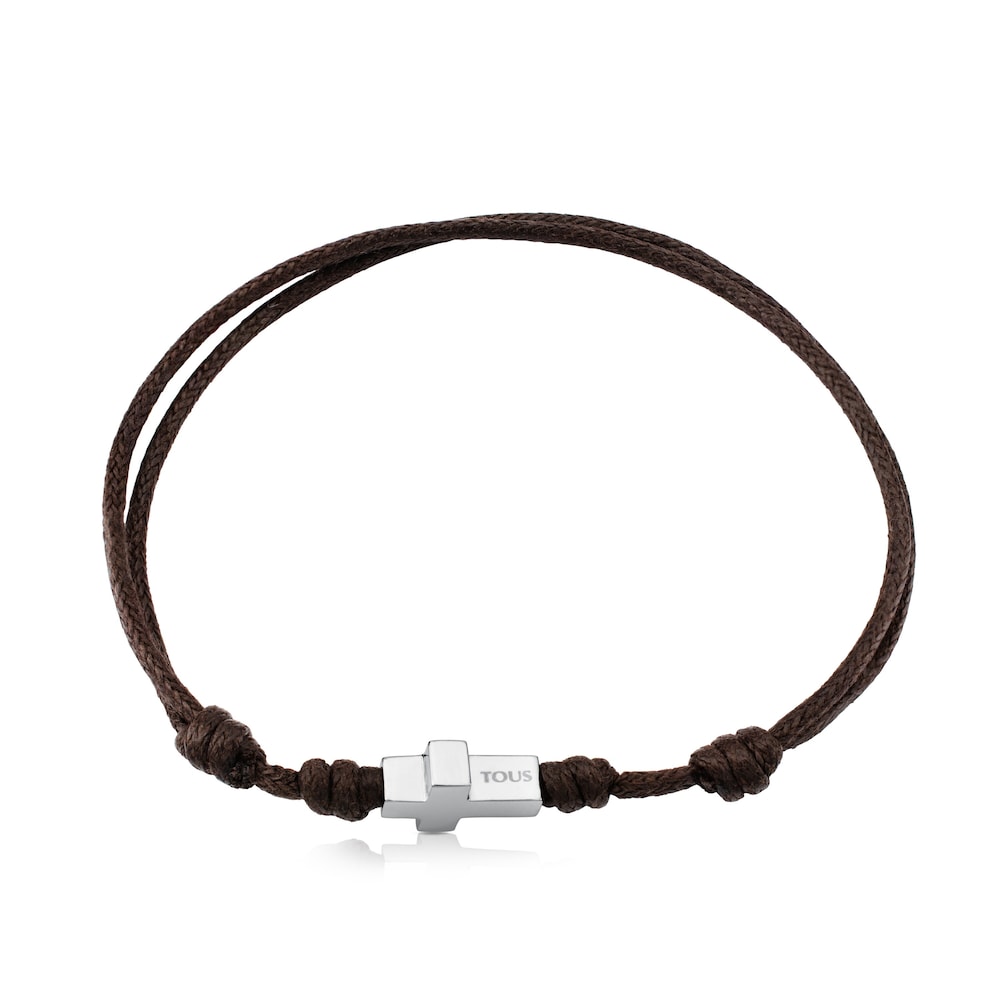 Pulsera TOUS Cruz de Acero y Cord&oacute;n en color marr&oacute;n  