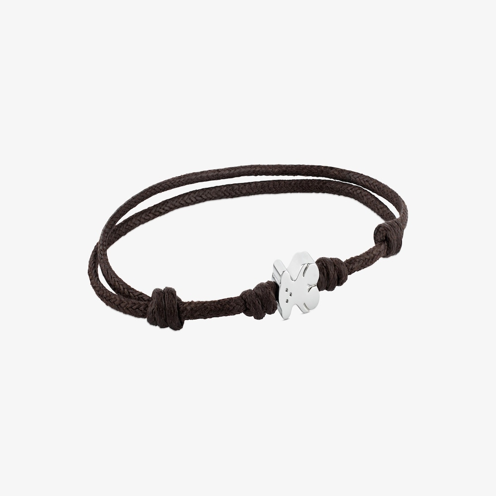 Pulsera de acero y cord&oacute;n en color marr&oacute;n Super Micro