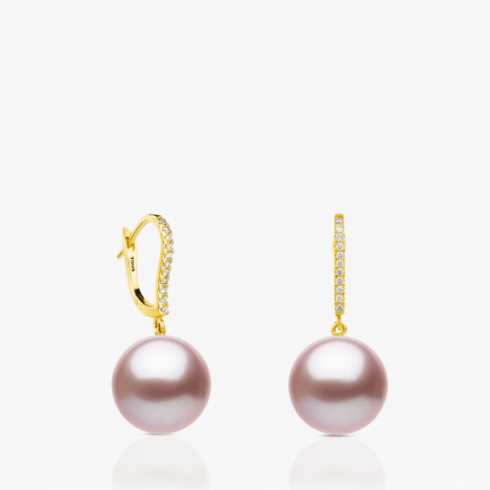 Pendientes Novia de Oro con Perlas doradas y Diamantes  ATELIER