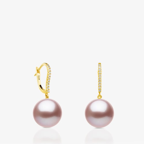 Pendientes Novia de Oro con Perlas doradas y Diamantes  ATELIER