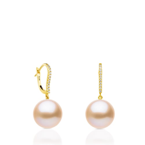 Pendientes Novia de Oro con Perlas doradas y Diamantes  ATELIER image number 0