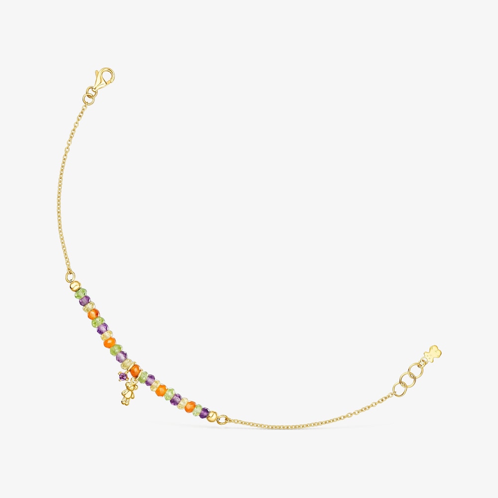 18K Solid Gold TOUS Teddy Bear Bracelet with gemstones