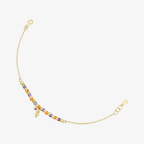 18K Solid Gold TOUS Teddy Bear Bracelet with gemstones