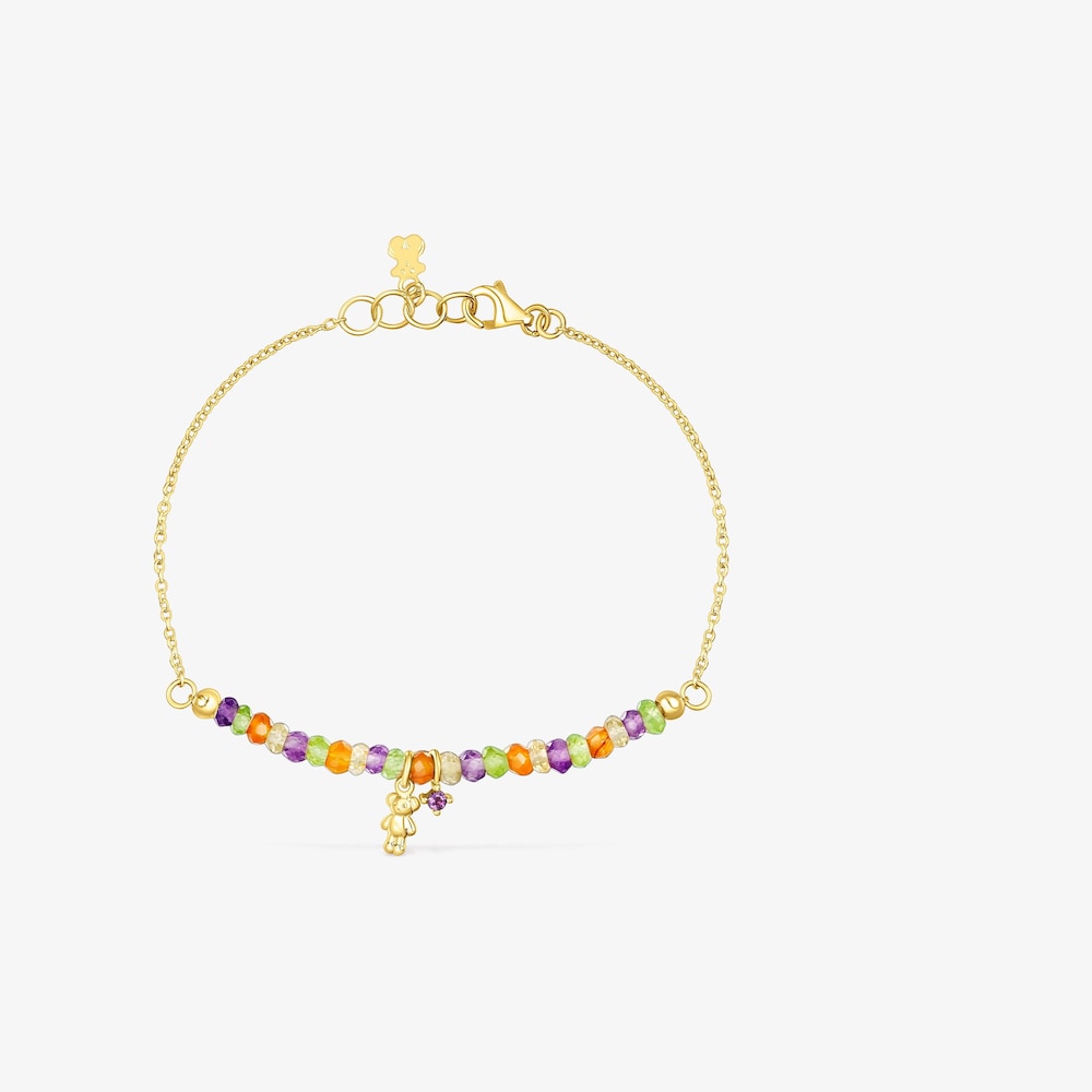 18K Solid Gold TOUS Teddy Bear Bracelet with gemstones