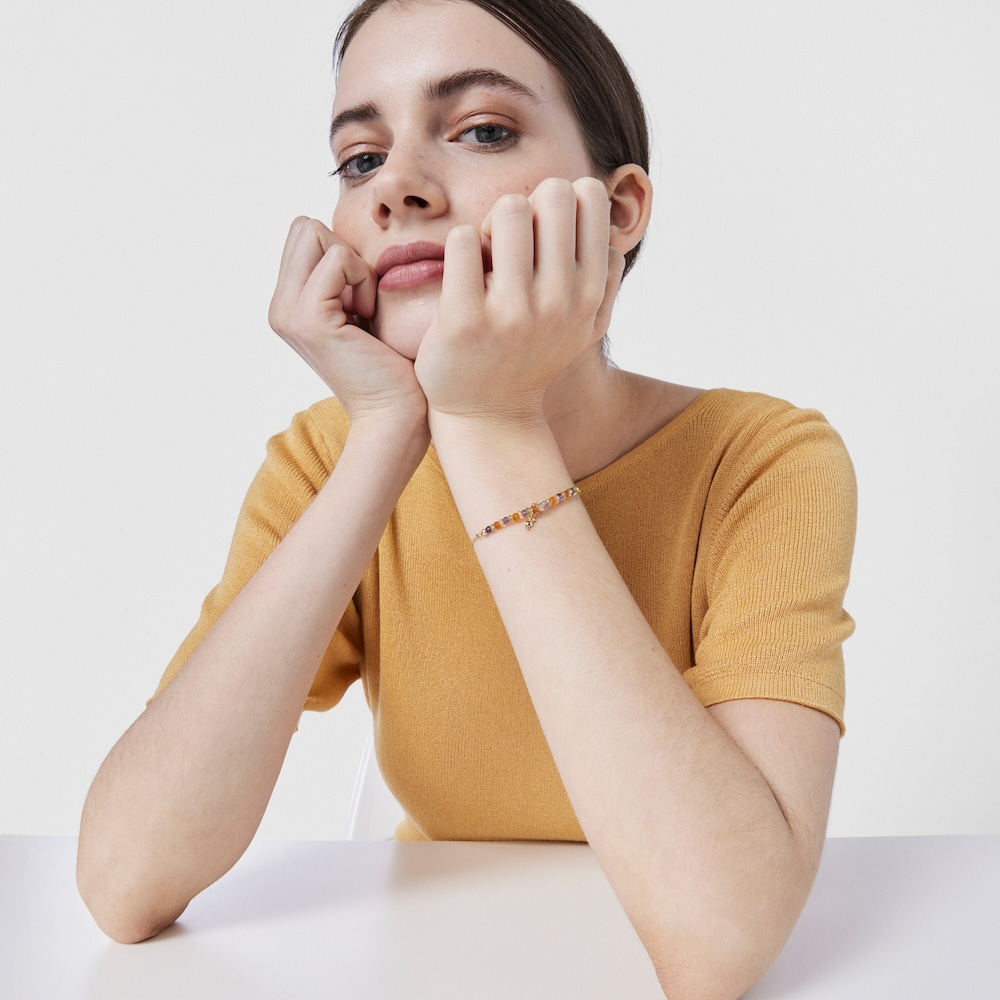 18K Solid Gold TOUS Teddy Bear Bracelet with gemstones