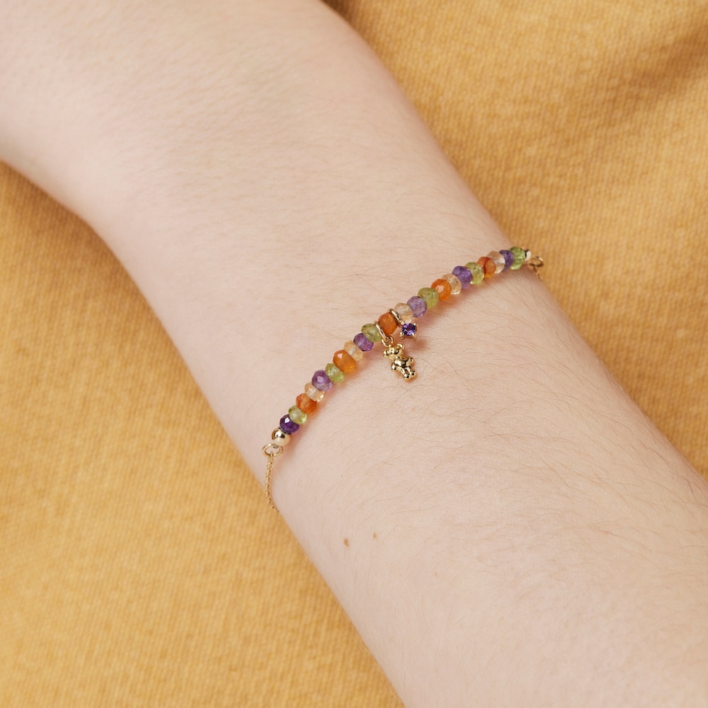 18K Solid Gold TOUS Teddy Bear Bracelet with gemstones
