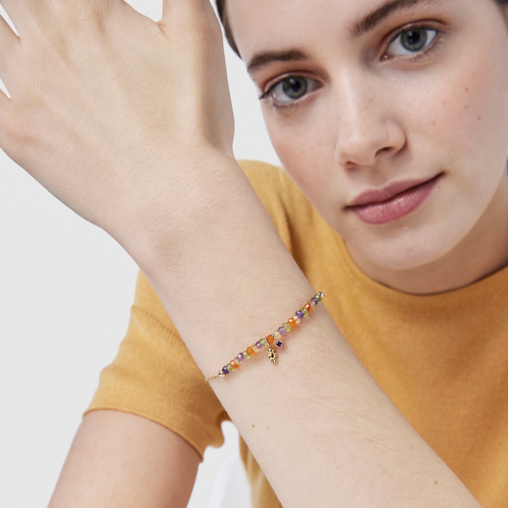 18K Solid Gold TOUS Teddy Bear Bracelet with gemstones