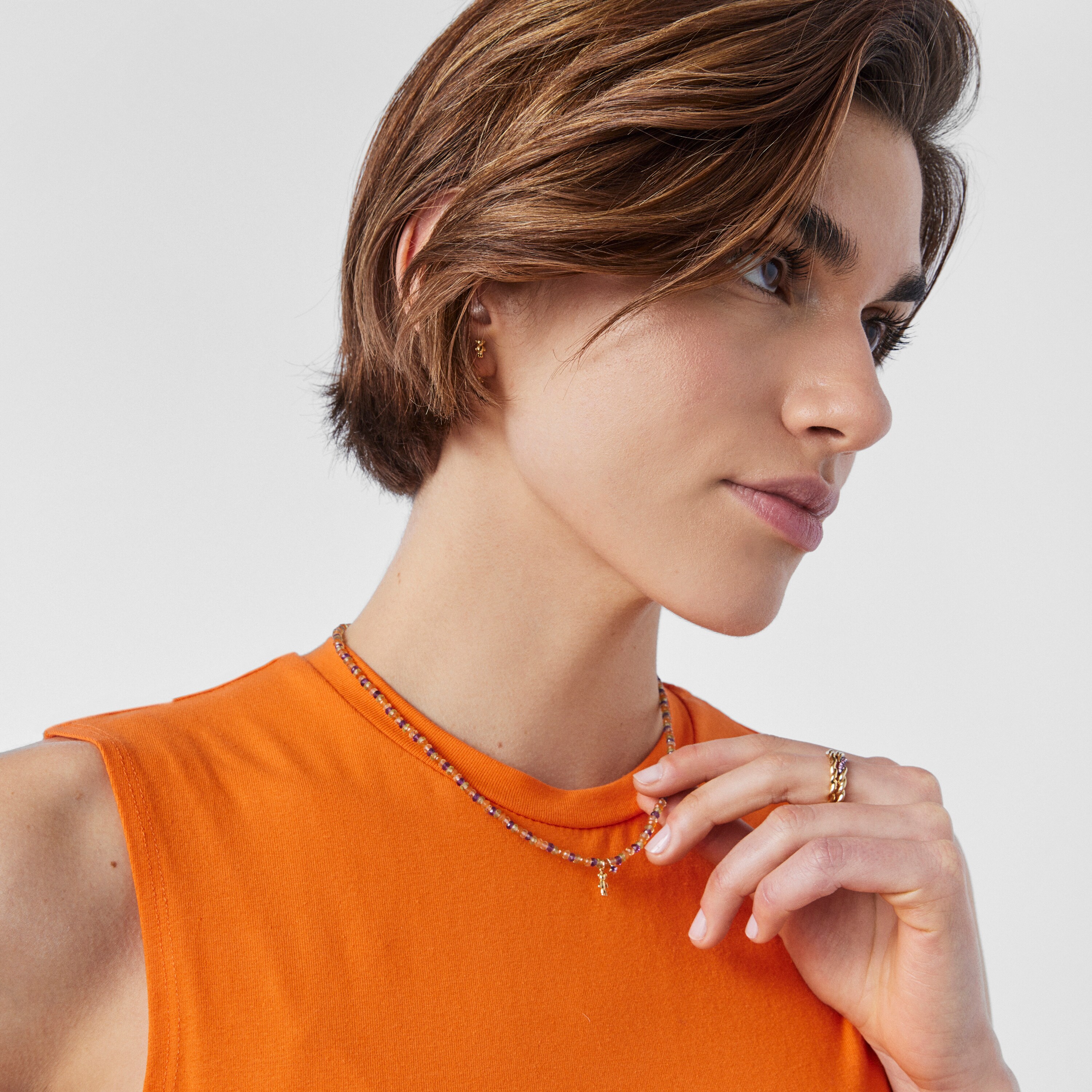 18K Solid Gold TOUS Teddy Bear Choker with gemstones