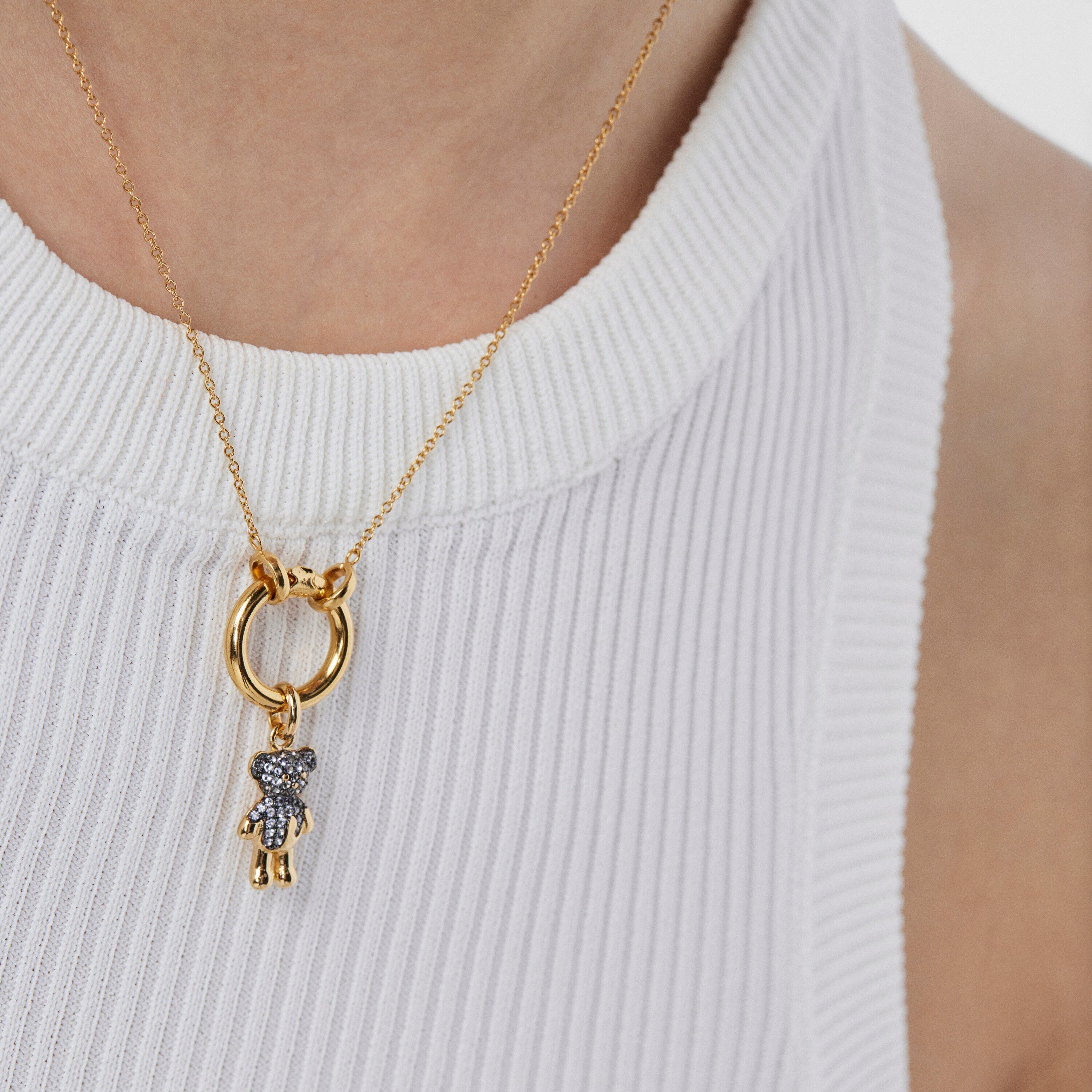 Silver vermeil TOUS Teddy Bear Splash Pendant with iolite