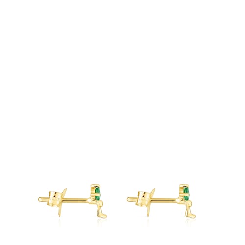Gold Teddy Bear Earrings with tsavorite