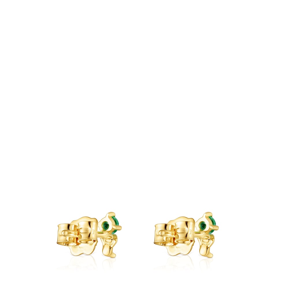 18K Solid Gold Teddy Bear Earrings with tsavorite