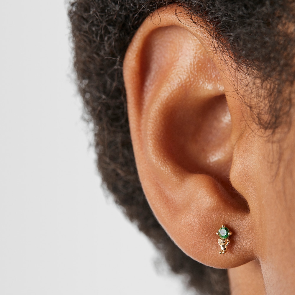 18K Solid Gold Teddy Bear Earrings with tsavorite