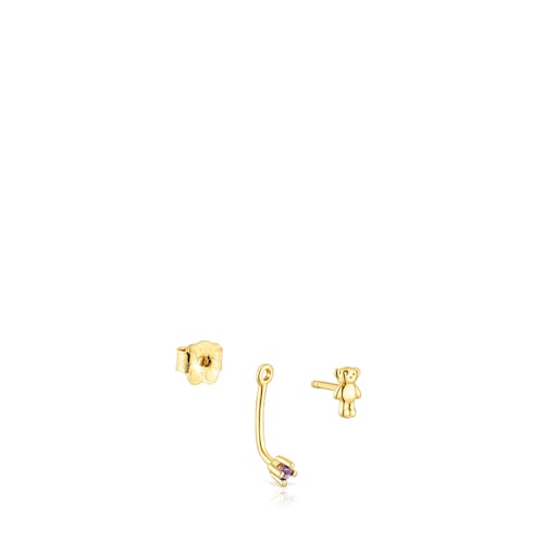 Gold TOUS Teddy Bear Earrings with gemstones