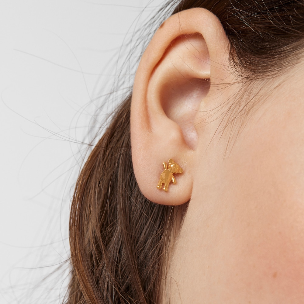 Pendientes con ba&ntilde;o de oro 18 kt sobre plata Teddy Bear