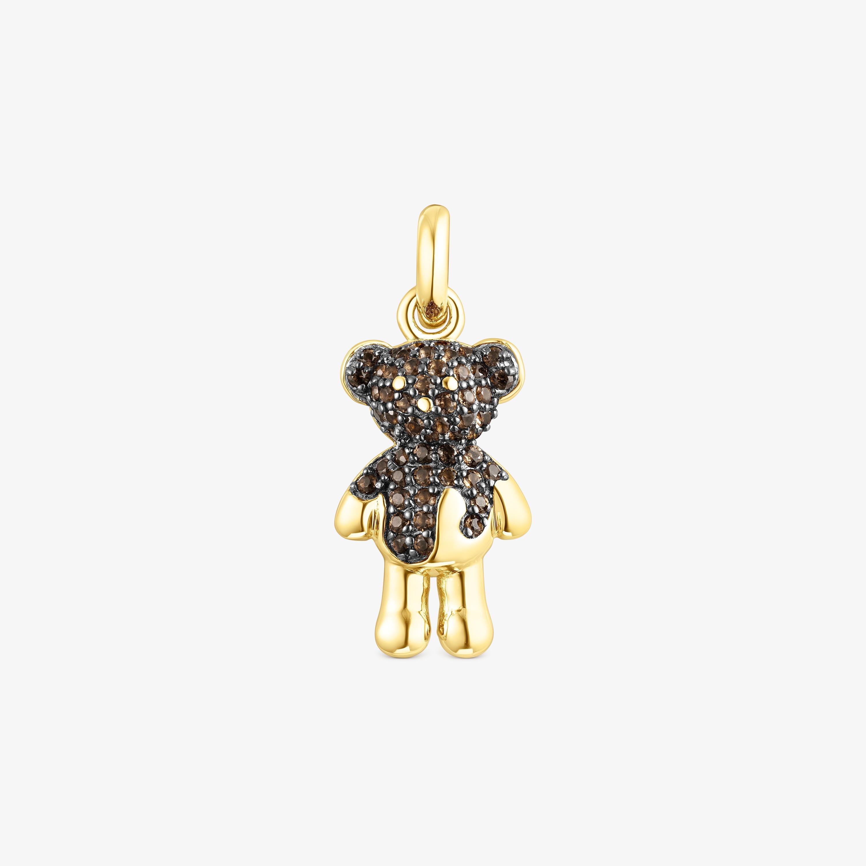 Silver vermeil TOUS Teddy Bear Splash Pendant with smoky quartz