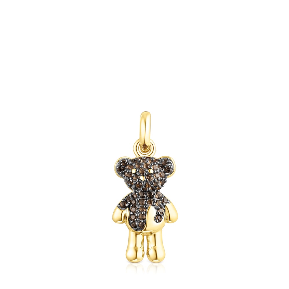 Silver vermeil TOUS Teddy Bear Splash Pendant with smoky quartz