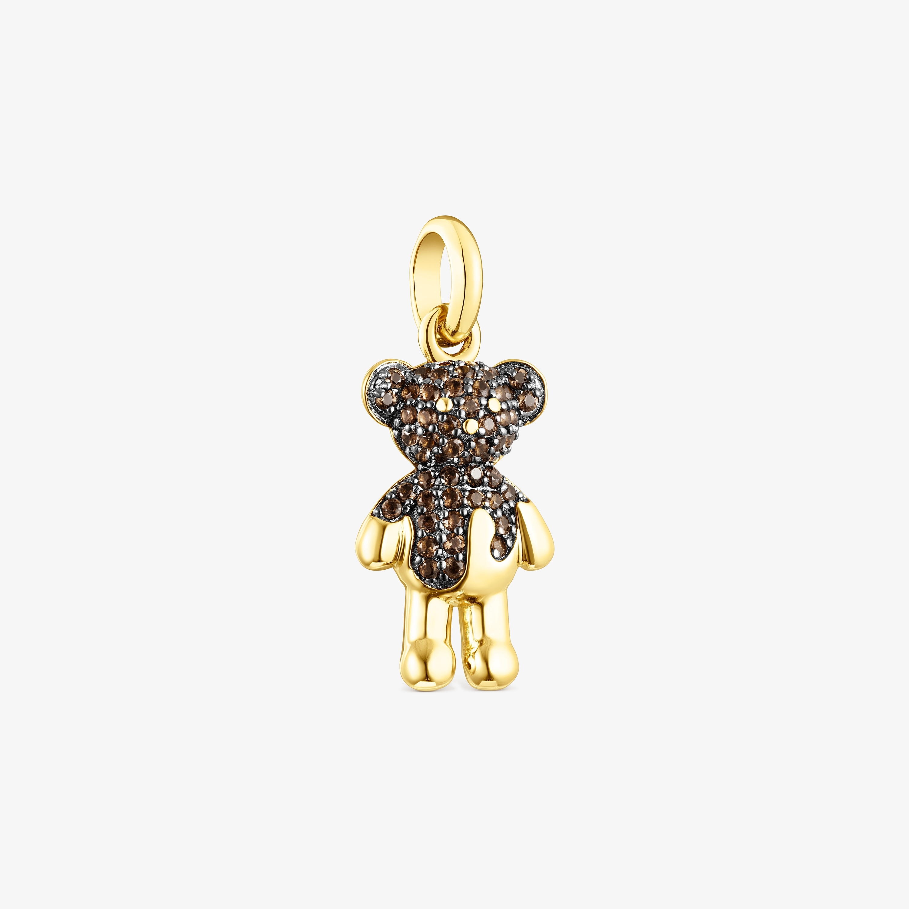 Silver vermeil TOUS Teddy Bear Splash Pendant with smoky quartz