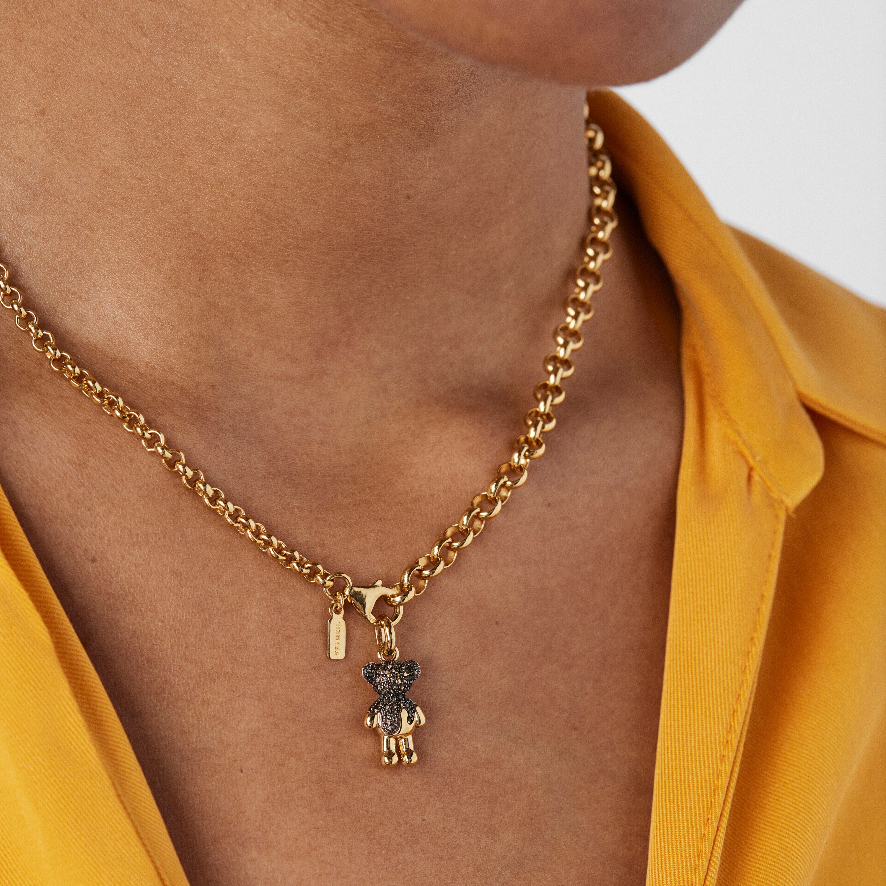 Silver vermeil TOUS Teddy Bear Splash Pendant with smoky quartz