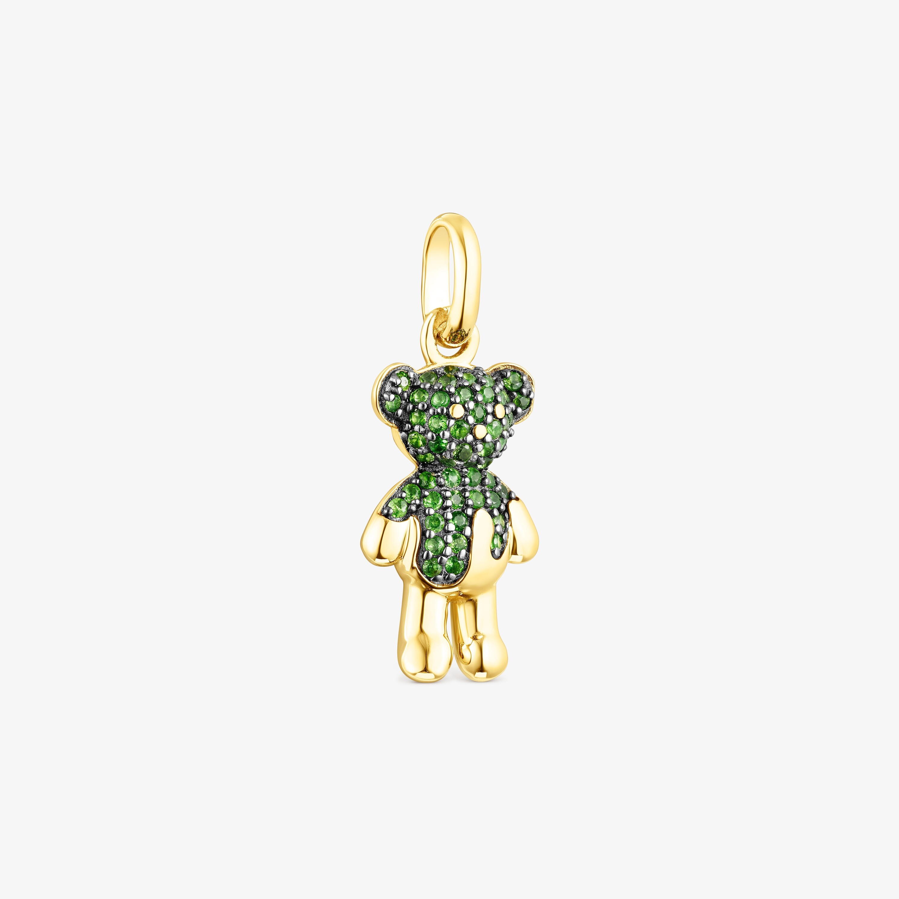Silver vermeil TOUS Teddy Bear Splash Pendant with chrome diopside