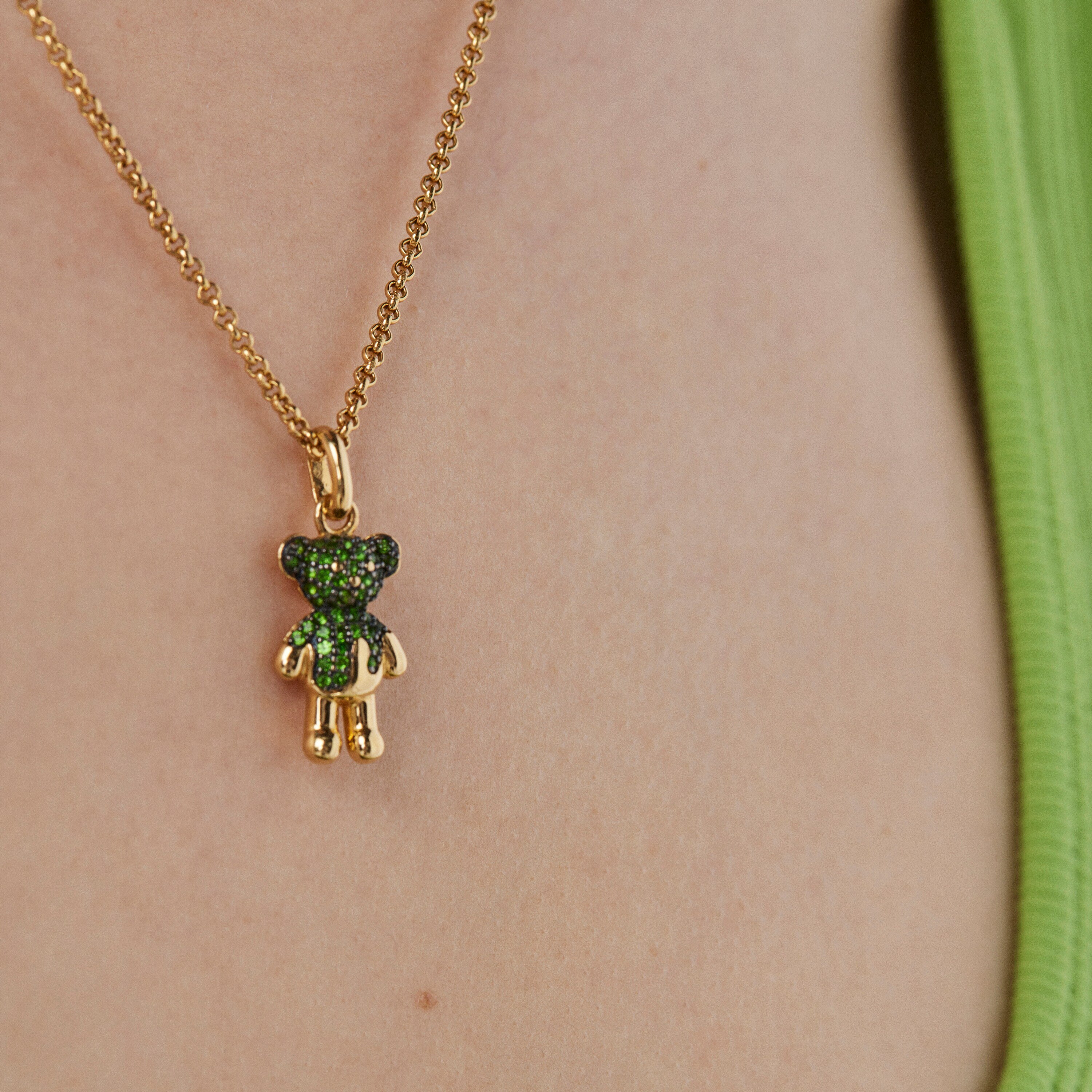 Silver vermeil TOUS Teddy Bear Splash Pendant with chrome diopside