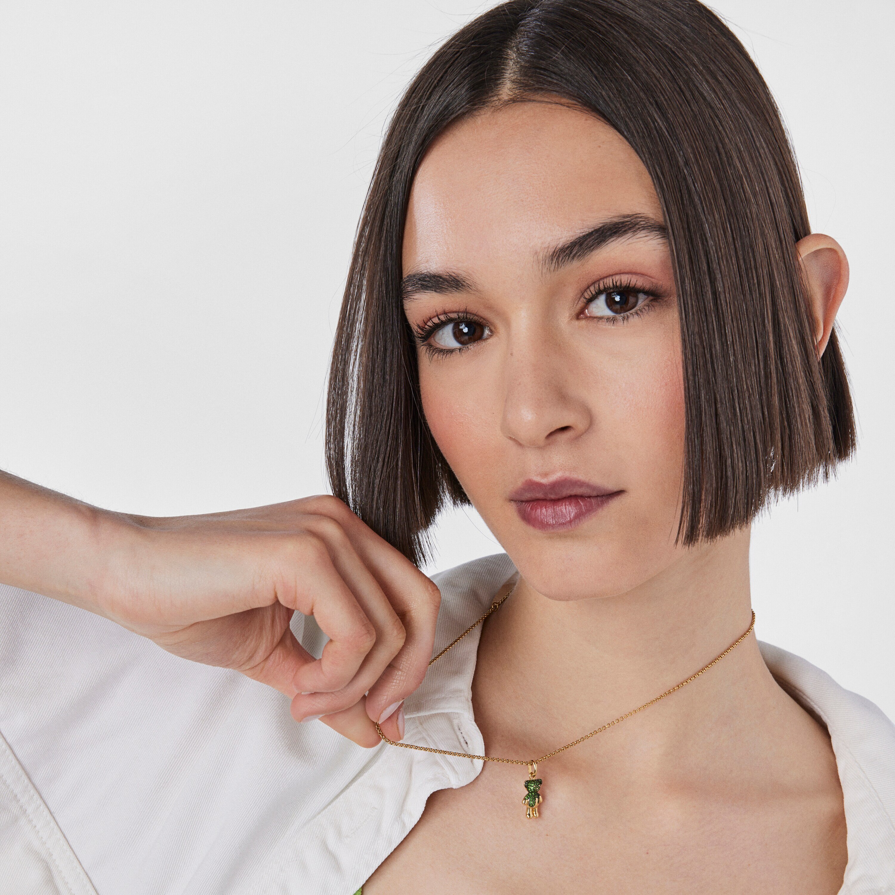 Silver vermeil TOUS Teddy Bear Splash Pendant with chrome diopside