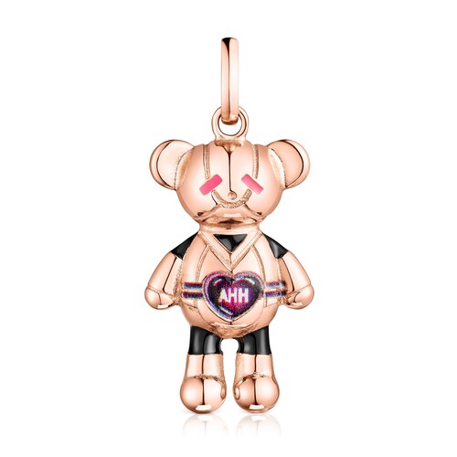 Rose silver vermeil MOS Bears &ldquo;AHH&rdquo; Pendant with black enamel