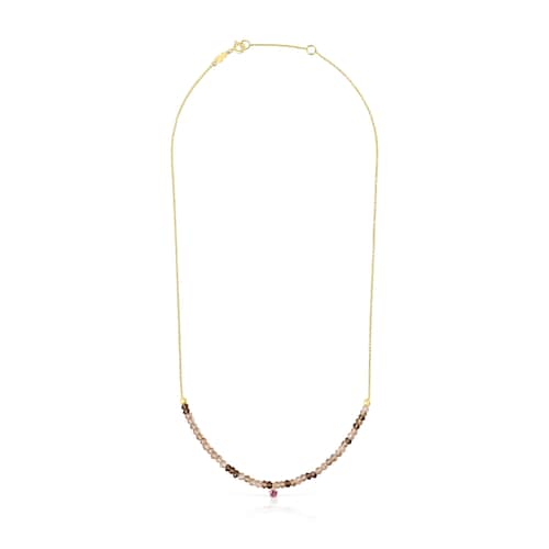 Gold TOUS Cool Joy Necklace with smoky quartz and rhodolite