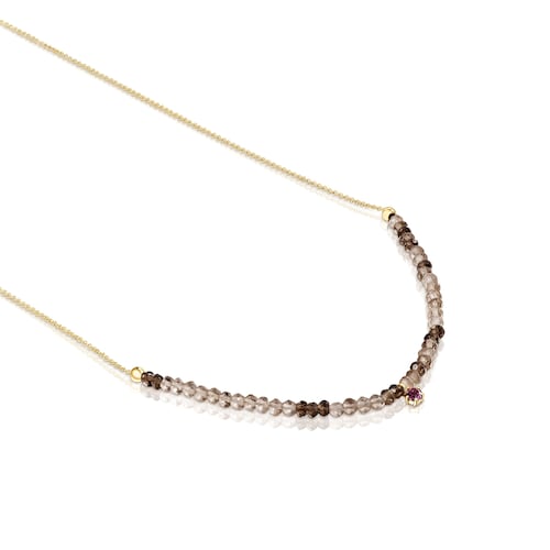 Gold TOUS Cool Joy Necklace with smoky quartz and rhodolite