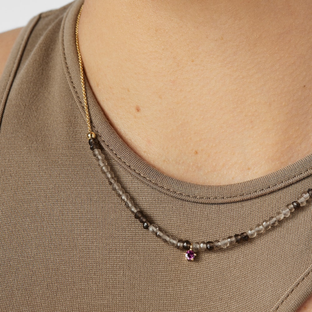 Collar de oro con cuarzo ahumado y rodolita Cool Joy