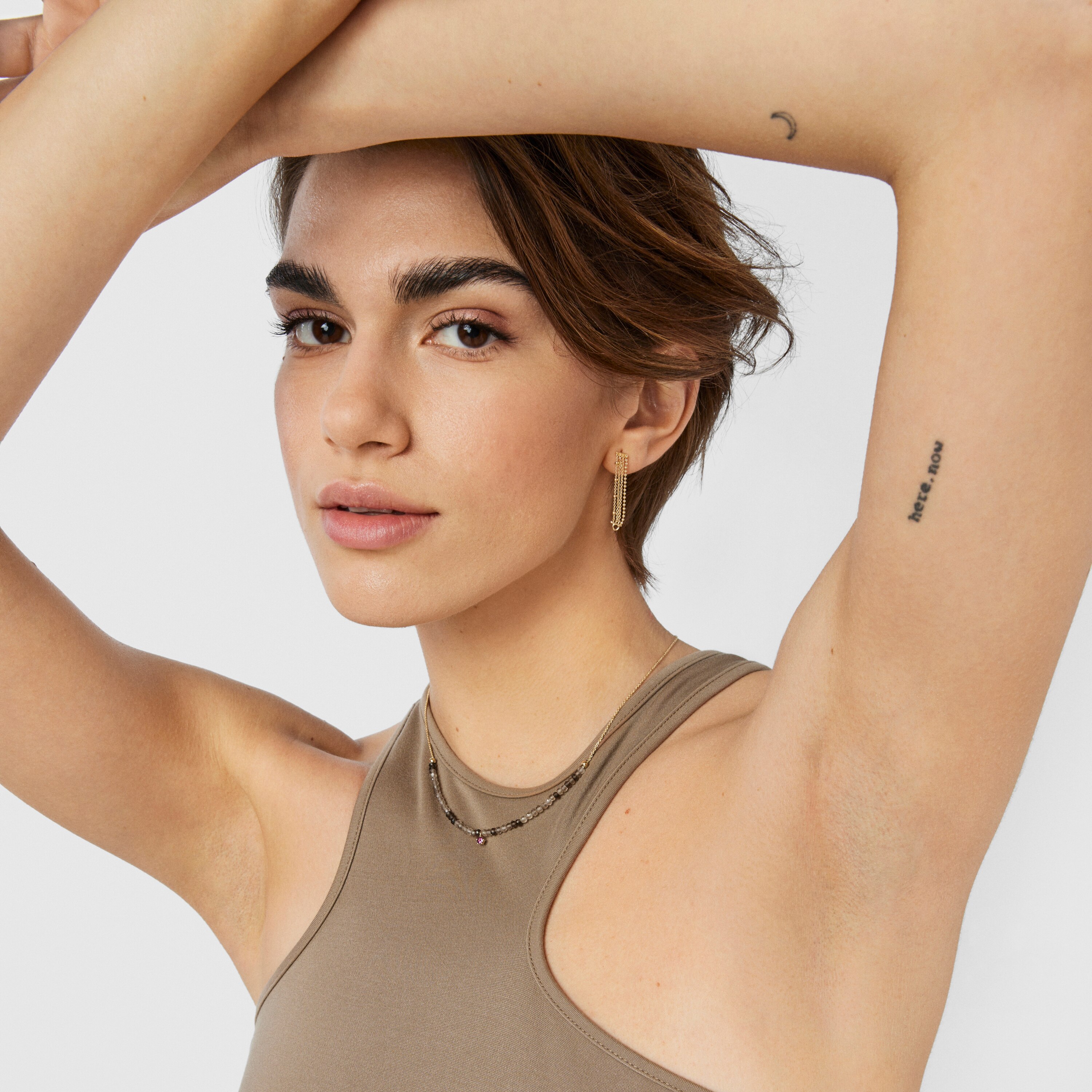 Gold TOUS Cool Joy Necklace with smoky quartz and rhodolite