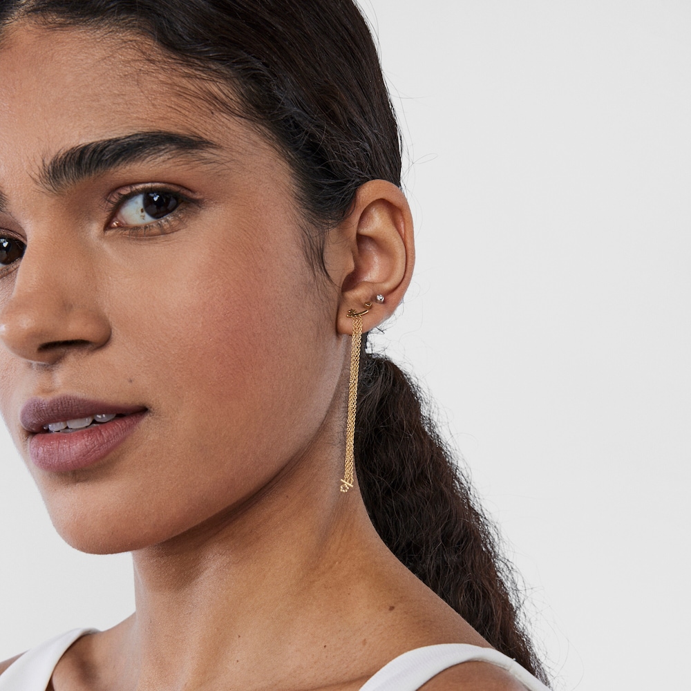 18K Solid Gold TOUS Cool Joy Earring with three chains