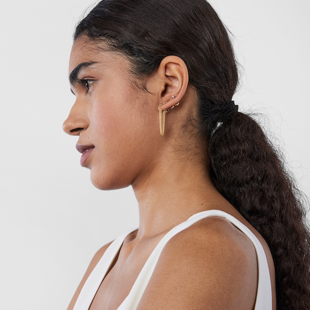 18K Solid Gold TOUS Cool Joy Earring with three chains